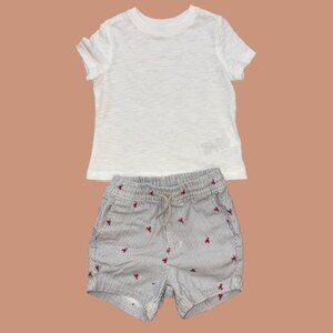 Old Navy 12-18 M White Shirt & Lobster Striped Shorts Set